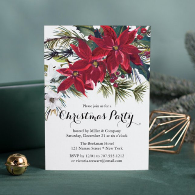 Poinsettia Holiday Floral Christmas Party Company Invitation (Creator Uploaded)