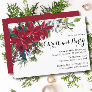 Poinsettia Holiday Floral Christmas Party Company Invitation