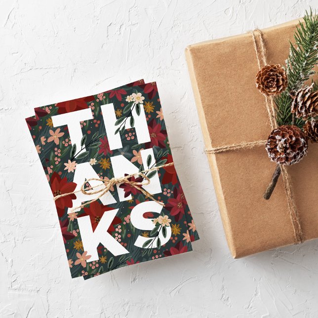Poinsettia Holiday Floral Thank You Card (Creator Uploaded)