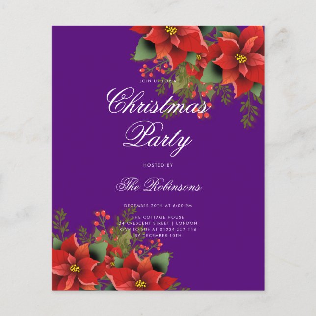 Poinsettia Holiday Invite Program & Menu Purple  (Front)