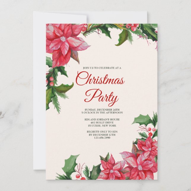 Poinsettia Holiday Party Invitation (Front)