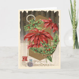 Poinsettia Holly Anchor Nautical Holiday Card