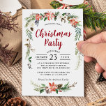 Poinsettia Holly Berries Floral Christmas Party Invitation<br><div class="desc">This winter themed invitation template features Poinsettia, Ivory and Green Flowers. It's perfect for the Holiday Season invites. With our easy-to-use design tool, you can easily customize it to be uniquely yours. (1) For further customization, please click the "customize further" link and use our design tool to modify this template....</div>