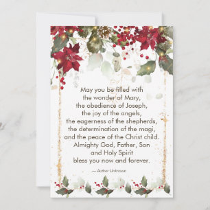 Poinsettia Holly Christmas Prayer  Holiday Card