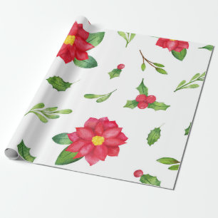 Poinsettia & Holly Christmas Wrapping Paper