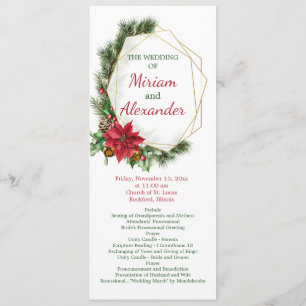 Poinsettia, holly, pine Christmas Wedding Program