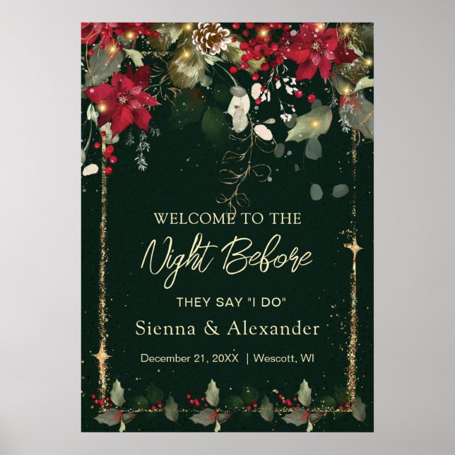 Poinsettia Holly Welcome to the Night Before Sign (Front)