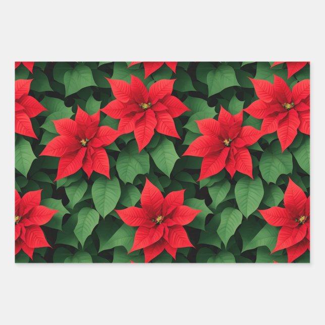 Poinsettia , Holly, Xmas toys Christmas Background Wrapping Paper Sheet (Front)