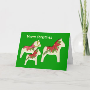 Poinsettia  Horses Christmas Card