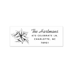 Poinsettia Imprint   Return Address Label Rubber Stamp