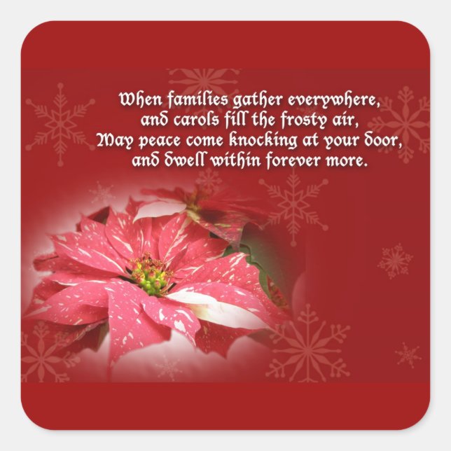 Poinsettia in Red and White Square Sticker (Front)