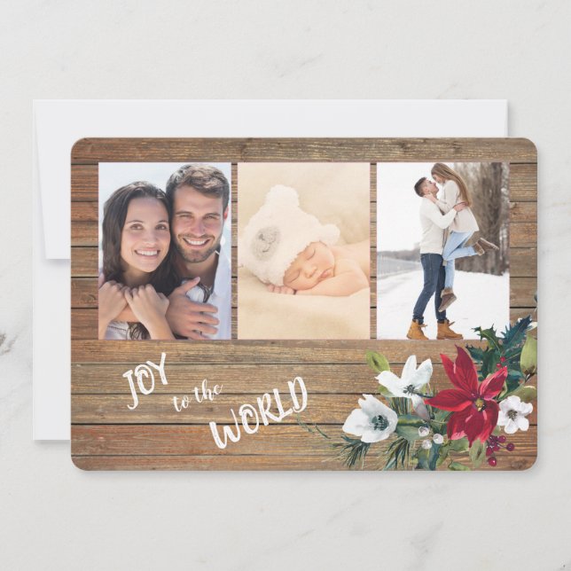 Poinsettia Joy to the World Four Photo Template (Front)
