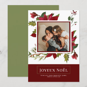 Poinsettia Joyeux Noël Elegant Christmas Card