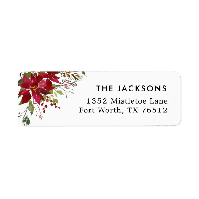 Poinsettia Joyful Holiday Return Address Label (Front)