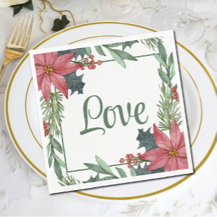 Poinsettia Love Red Floral Christmas Wedding Napkin