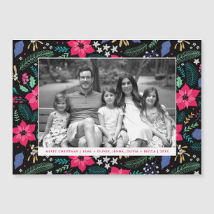 Poinsettia Magic Pink Magnetic Christmas Card