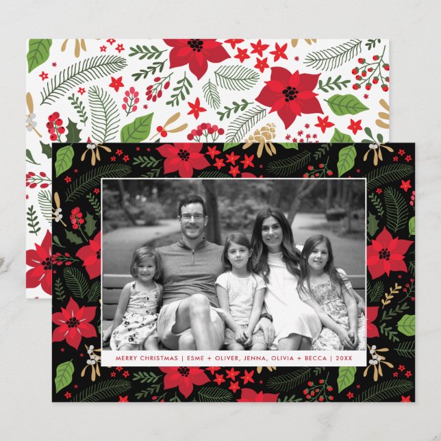 Poinsettia Magic Red Christmas Holiday Photo Card (Front/Back)