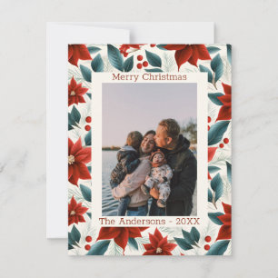 Poinsettia Merry Christmas 1 Photo Off White Holiday Card