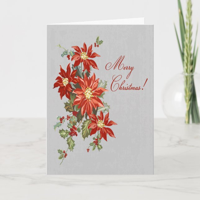 Poinsettia Merry Christmas Greeting Card (Front)