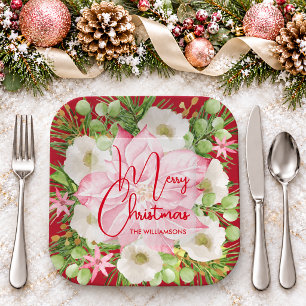 Poinsettia Merry Christmas Paper Plate