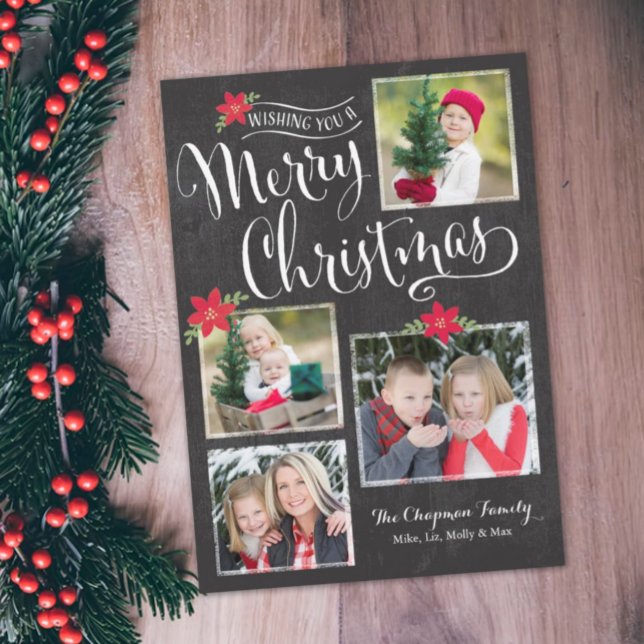 Poinsettia Merry Christmas Photo Card (Creator Uploaded)