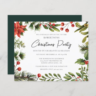 Poinsettia Mistletoe Floral Script Christmas Party