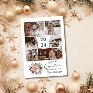 Poinsettia Modern Trendy Christmas Couple Photo Holiday Card