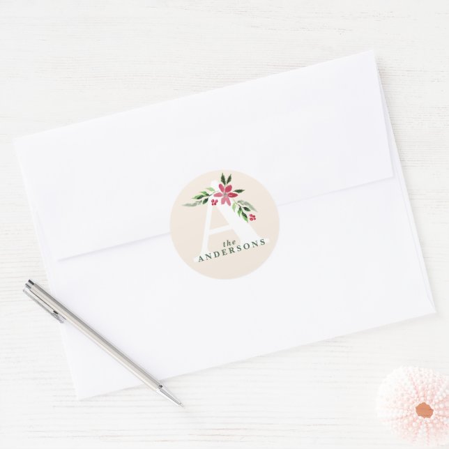 Poinsettia Monogram Envelope Seal Stickers (Envelope)