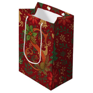 Poinsettia, Monogram S Letter Reindeer Medium Gift Bag