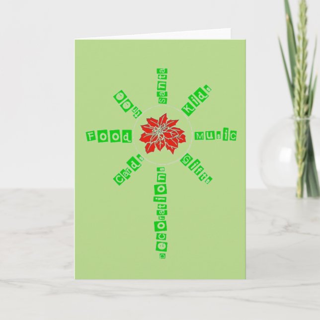 Poinsettia Music Gifts Food Decorations Tree Holiday Card (Front)