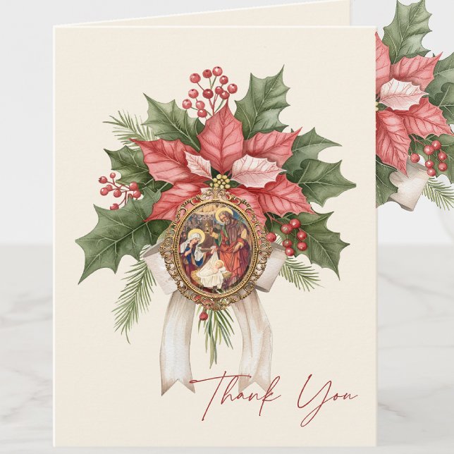 Poinsettia Nativity of Jesus Religious Scripture Holiday Card (Creator Uploaded)