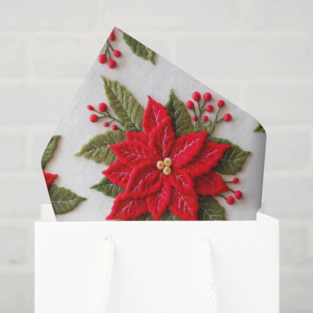 Poinsettia Needlework Christmas Holidays Felt Tissue Paper (Gift Bag)