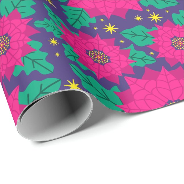 Poinsettia Neon Wrapping Paper (Roll Corner)