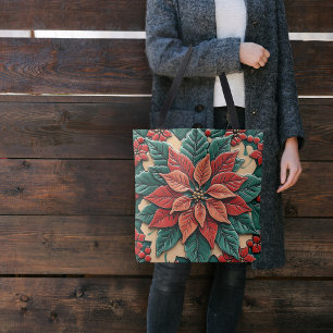 Poinsettia on Red Tote Bag