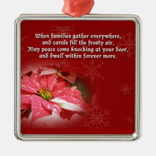 Poinsettia on Red With Poem Metal Ornament