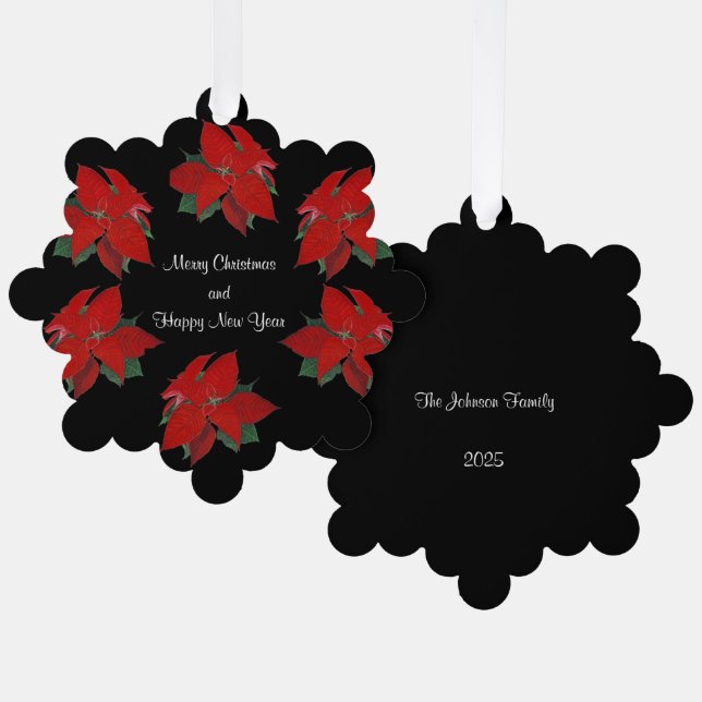Poinsettia Pattern Christmas Ornament (Front/Back)