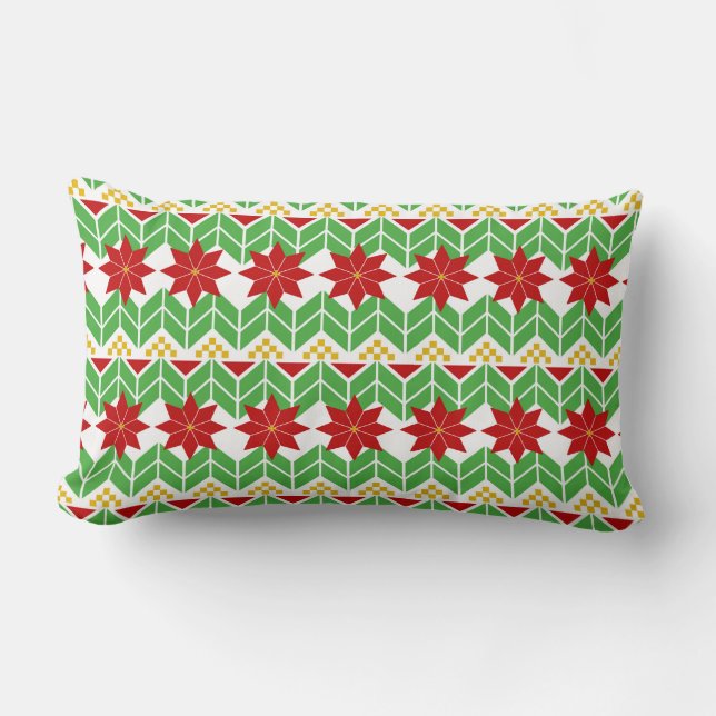Poinsettia Pattern | Tacky Sweater | Retro Lumbar Cushion (Front)