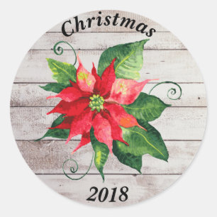 Poinsettia Peace & Love - Circle Sticker