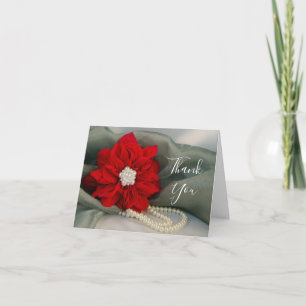 Poinsettia Pearls on Green Bridesmaid Thank You Card