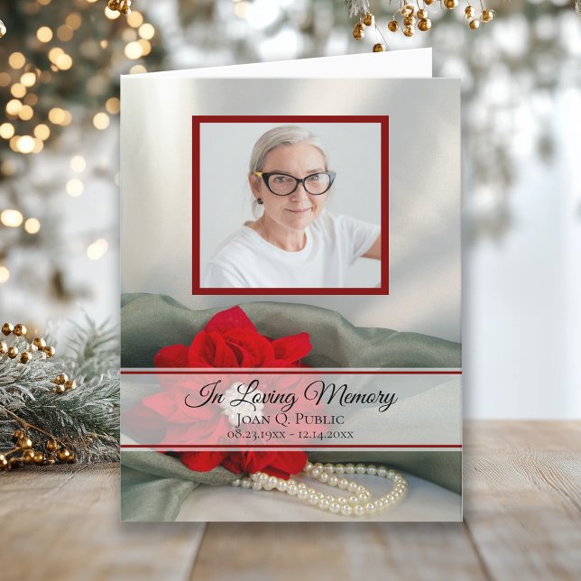 Poinsettia Pearls Winter Funeral Memorial Sympathy Thank You Card (Creator Uploaded)