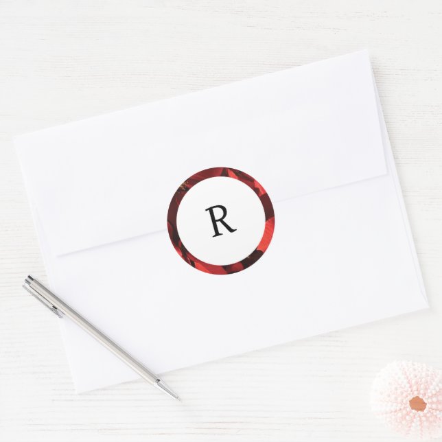 Poinsettia Petals Frame Monogram Envelope Seal (Envelope)
