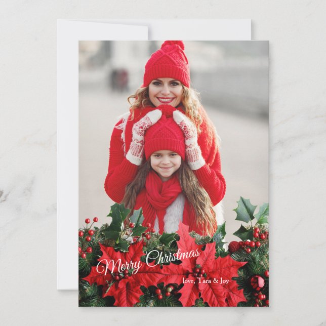 Poinsettia Photo Holiday Greeting Card (Front)