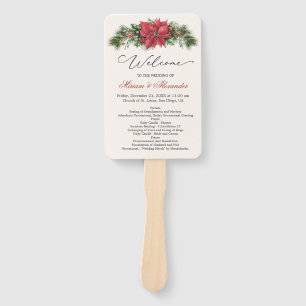 Poinsettia Pine Cones Holly Wedding Program Hand Fan