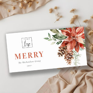  Poinsettia Pine Merry Christmas Logo Business Holiday Card