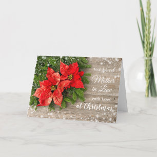 Poinsettia,  pine on wood Christmas Mother in Law Holiday Card