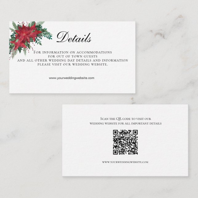 Poinsettia QR code Wedding Details  Enclosure Card (Front/Back)