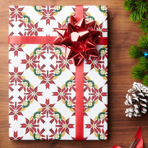 Poinsettia Quilt Pattern Traditional Red & Green Wrapping Paper