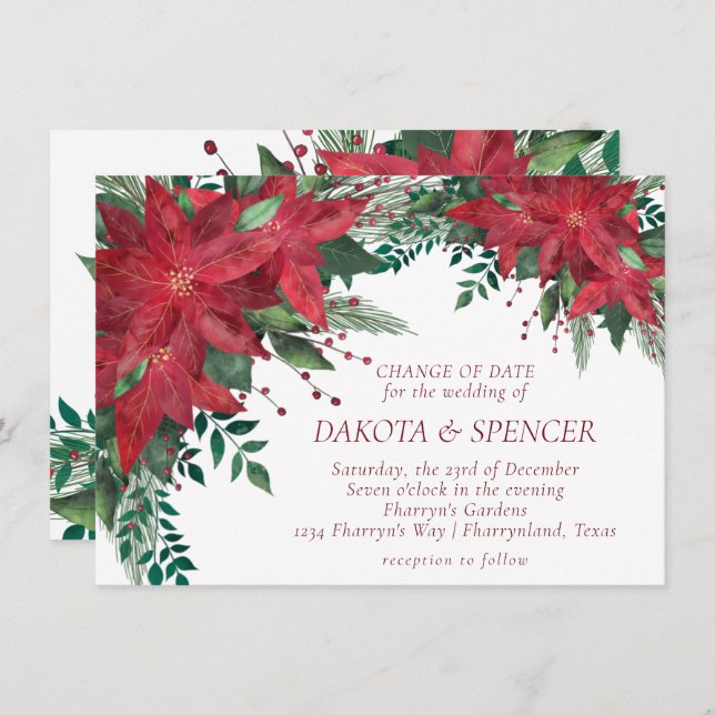 Poinsettia Red and Green Christmas Flower Wedding Invitation (Front/Back)