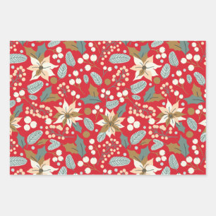 Poinsettia red background winter holiday wrapping paper sheet