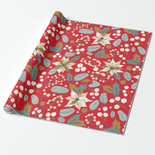 Poinsettia red background winter holiday wrapping wrapping paper